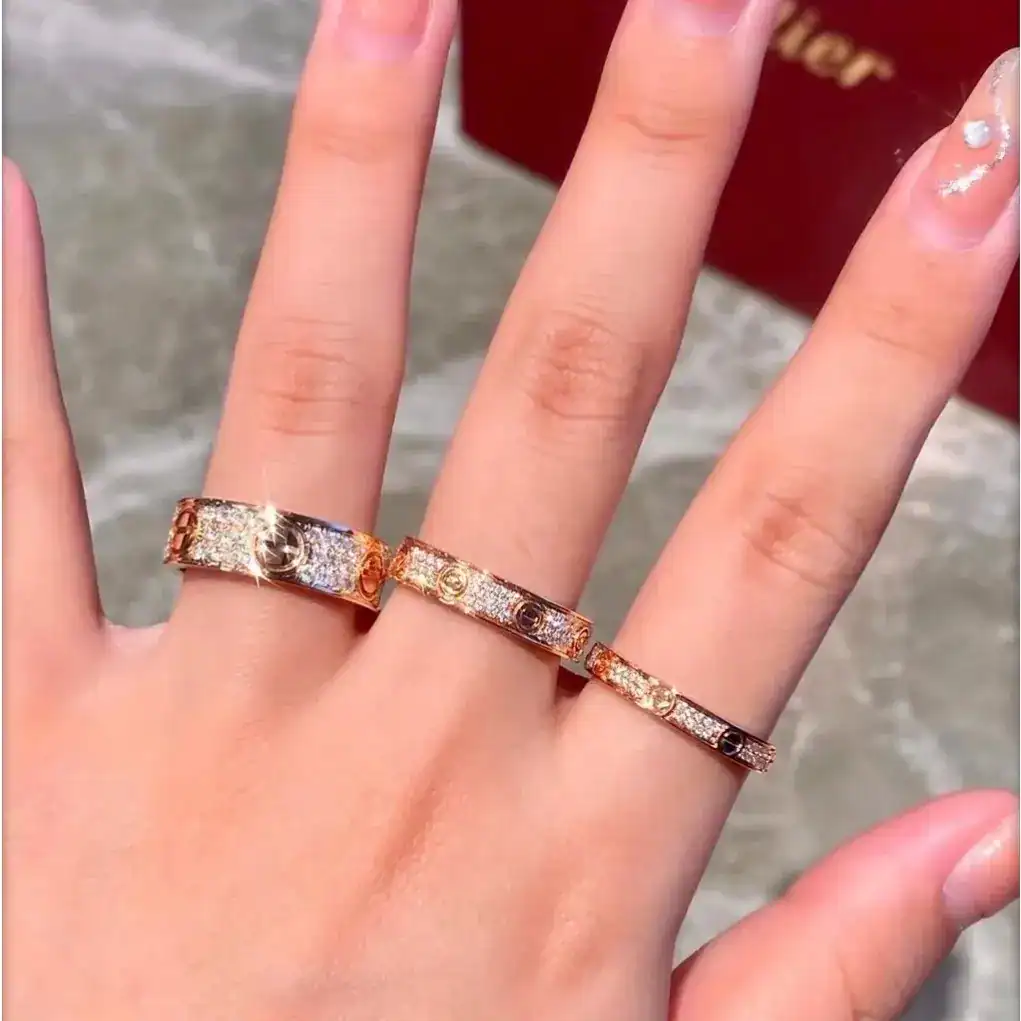 18K Gold Cartier Love Ring Pave Diamonds