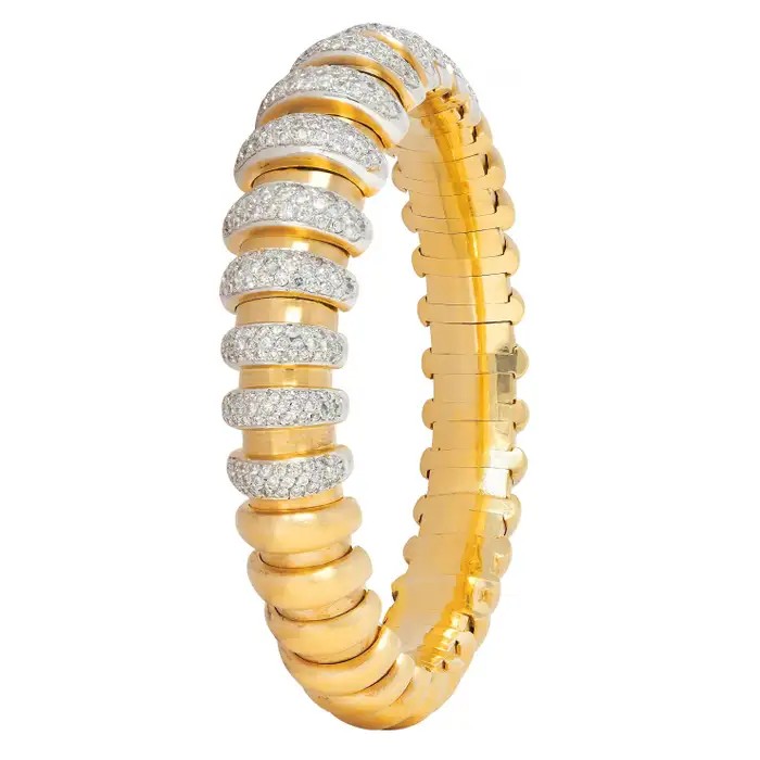 Bulgari Diamond 18 Two-Tone Gold Vintage Celtaura Tubogas Cuff Bracelet
