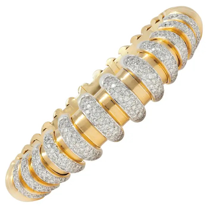 Bulgari Diamond 18 Two-Tone Gold Vintage Celtaura Tubogas Cuff Bracelet