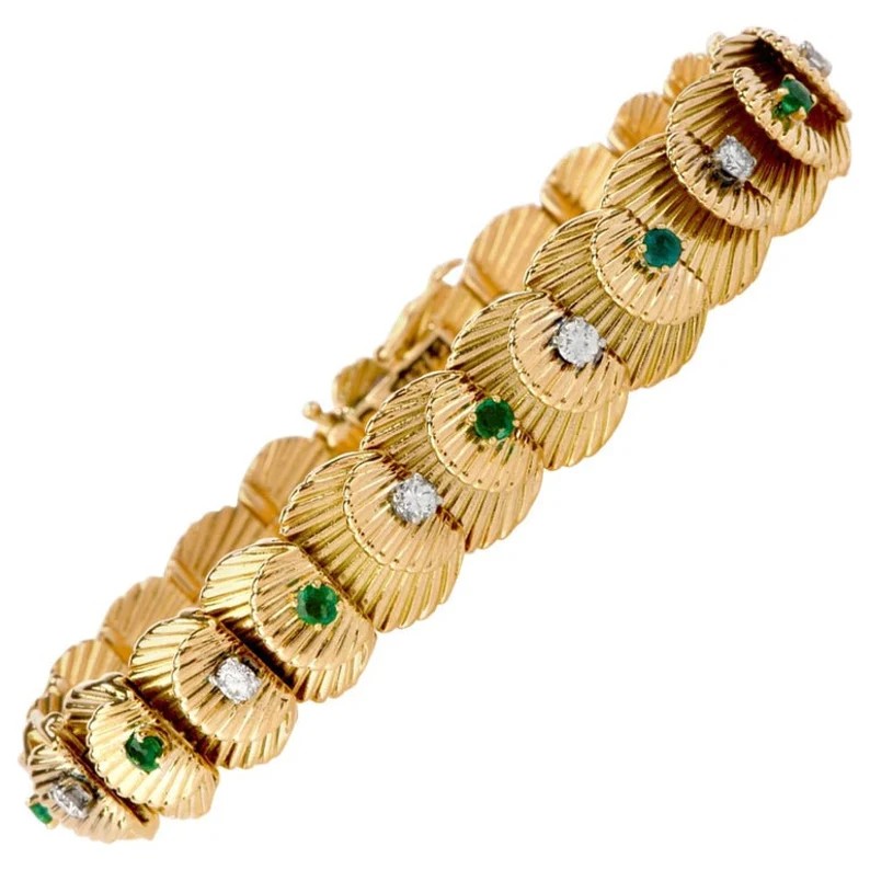 VCA Van Cleef & Arpels Vintage Diamond Emerald 18K Gold Bracelet