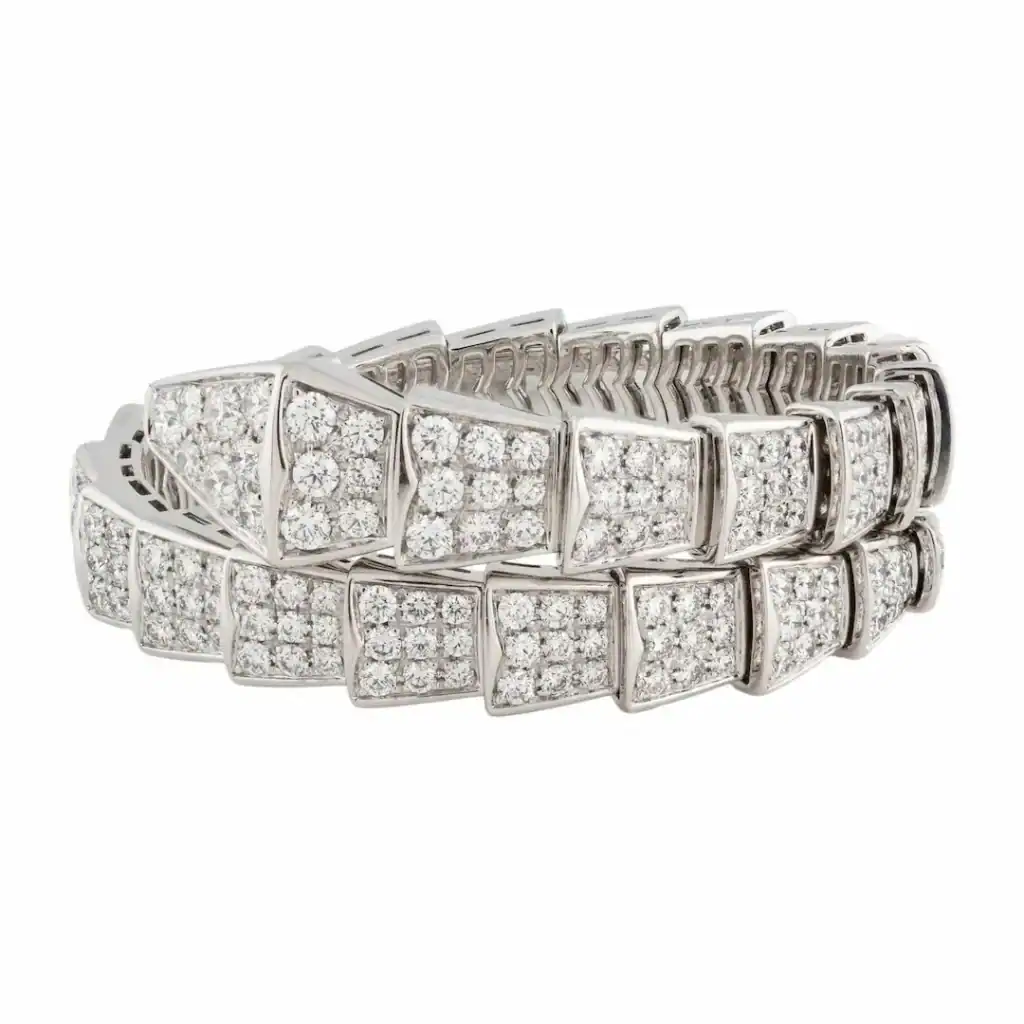 Bulgari 18K White Gold Pave Diamonds Serpenti Viper Bracelet