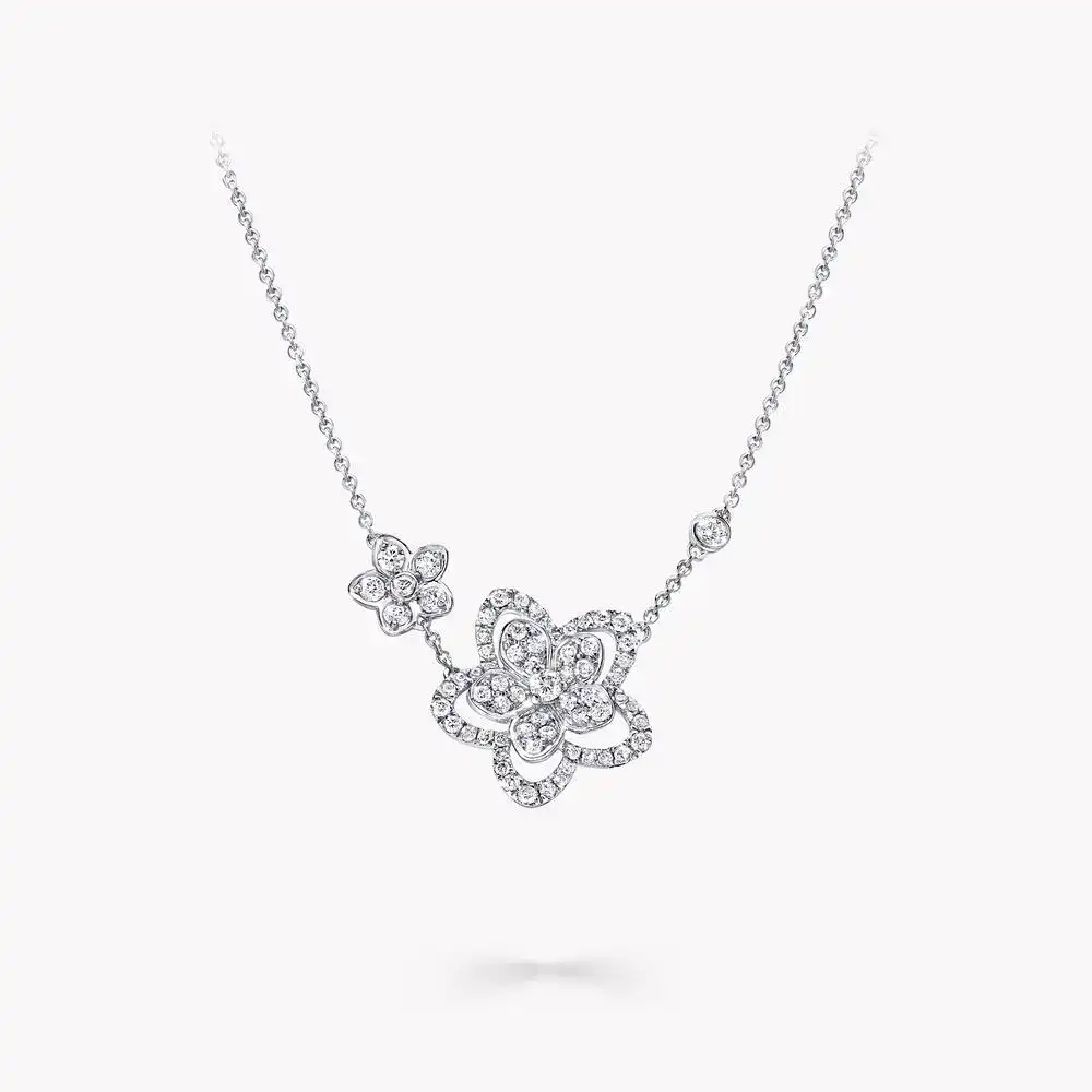 18K White Gold Graff Wild Flower Double Diamond Pendant RGP790