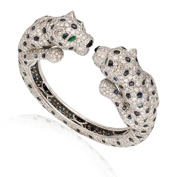 Cartier Panthere Sapphire, Onyx, Emerald and Diamond Bangle