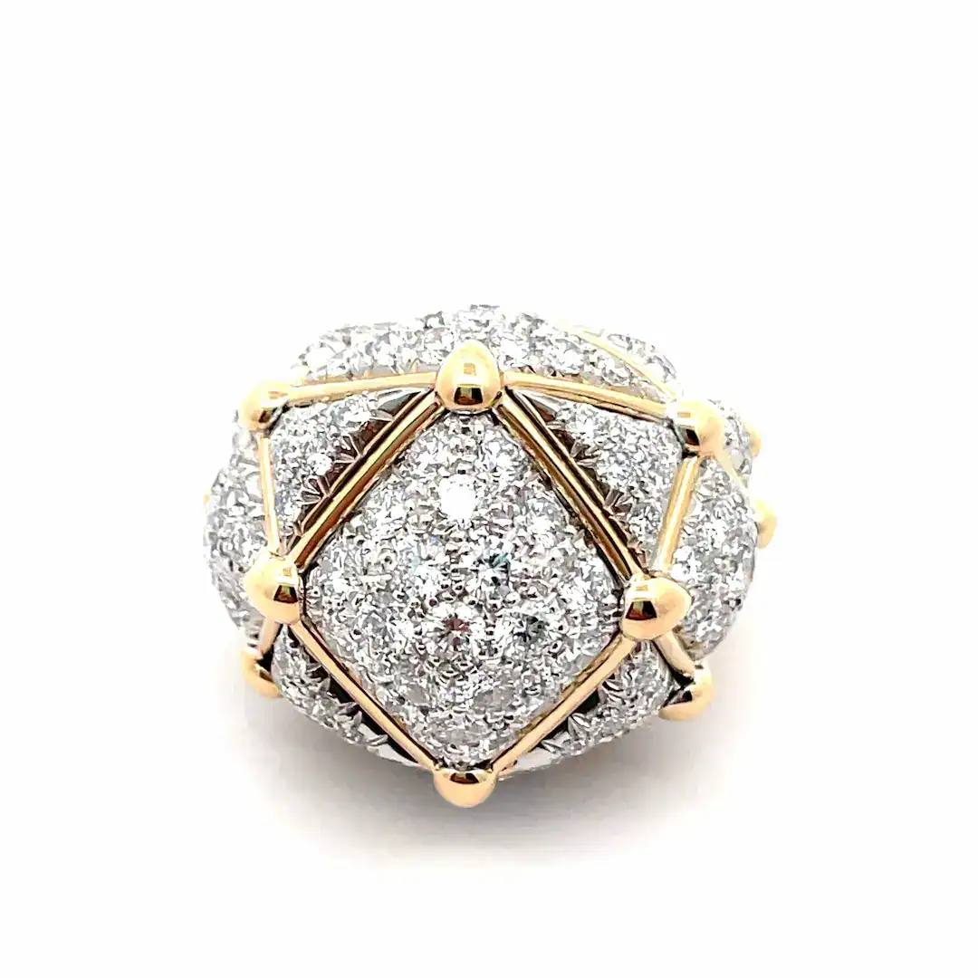 18K Yellow Gold David Webb Geodesic Dome Diamond Ring