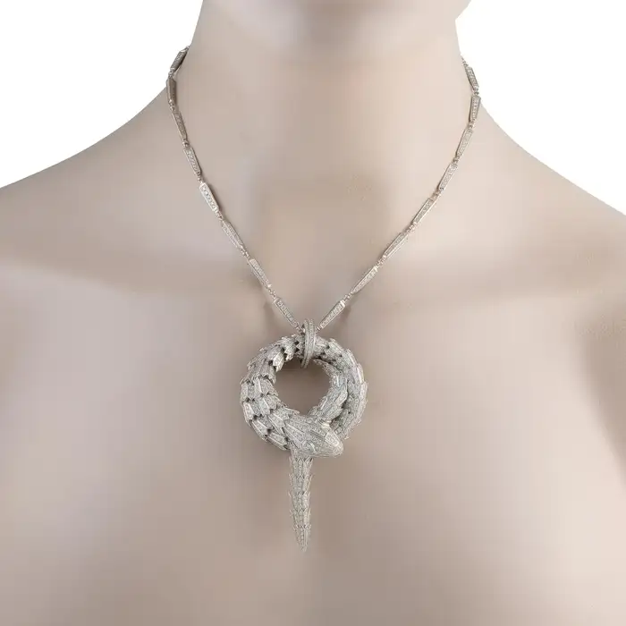 1:1 Copy Exclusive Bvlgari Serpenti 18K White Gold 15.49ct Diamond Pendant Necklace - Bulgari Jewelry - 1