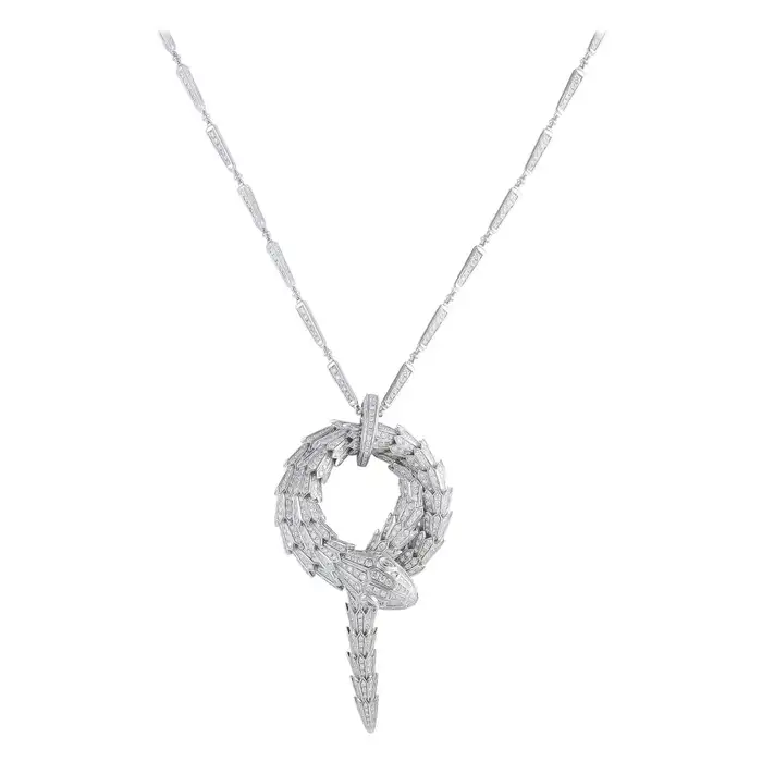 1:1 Copy Exclusive Bvlgari Serpenti 18K White Gold 15.49ct Diamond Pendant Necklace