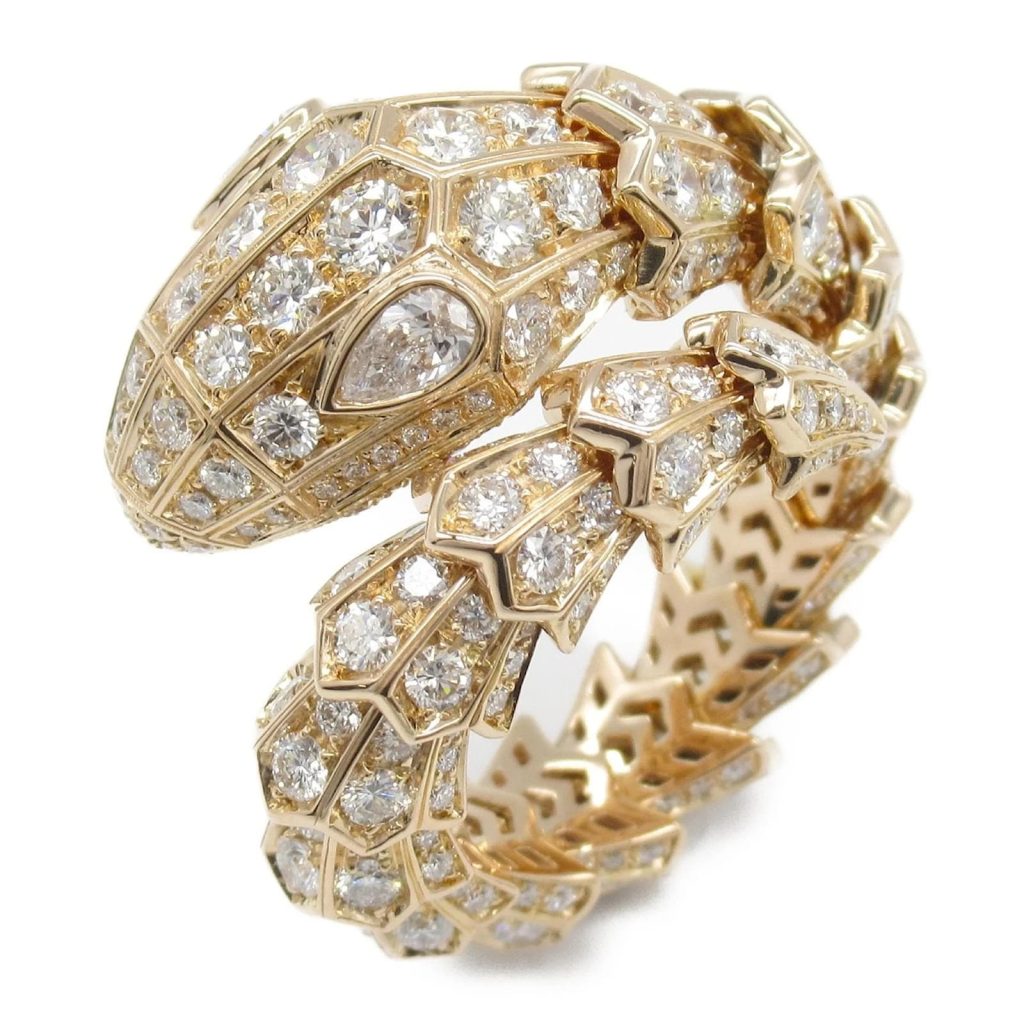 18K Yellow Gold Bvlgari Serpenti Vipe Full Pave Diamond Ring