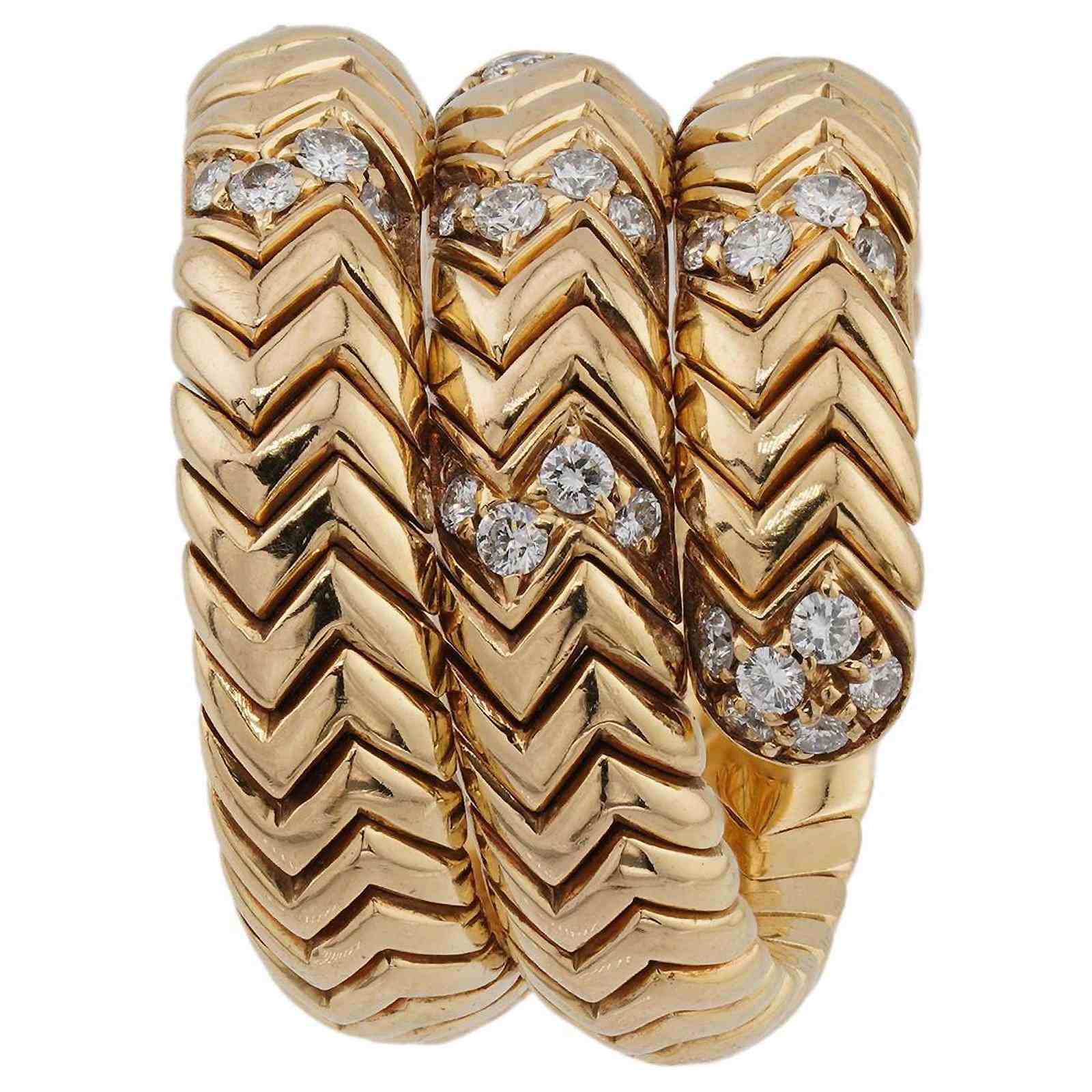 Bvlgari Spiga 3 Row Diamond Yellow Gold Ring