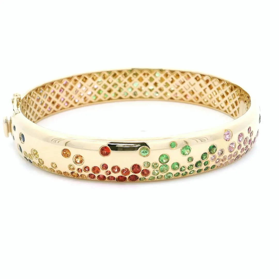 14k Yellow Gold Fancy Sapphire Bracelet 10mm Wide