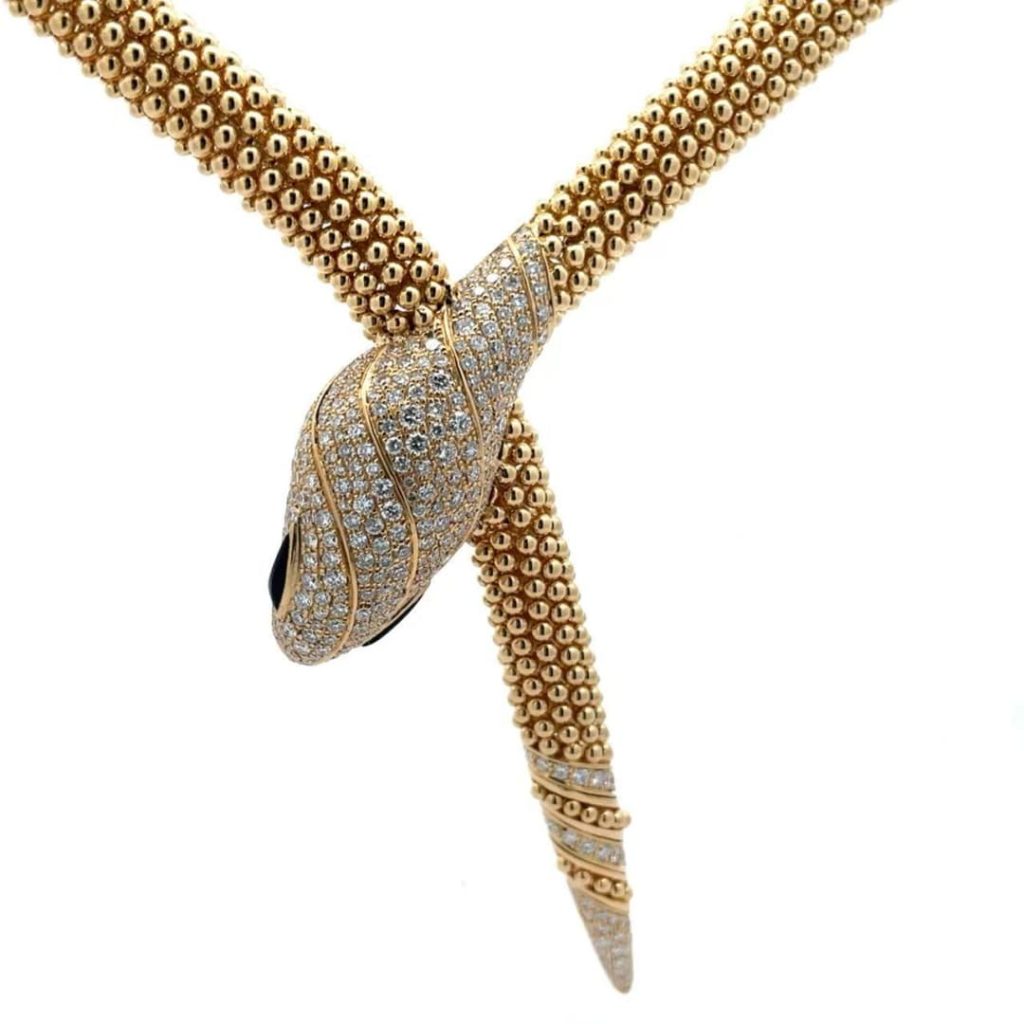 18K Rose Gold Serpenti Two-Coil Necklace Diamonds and Onyx