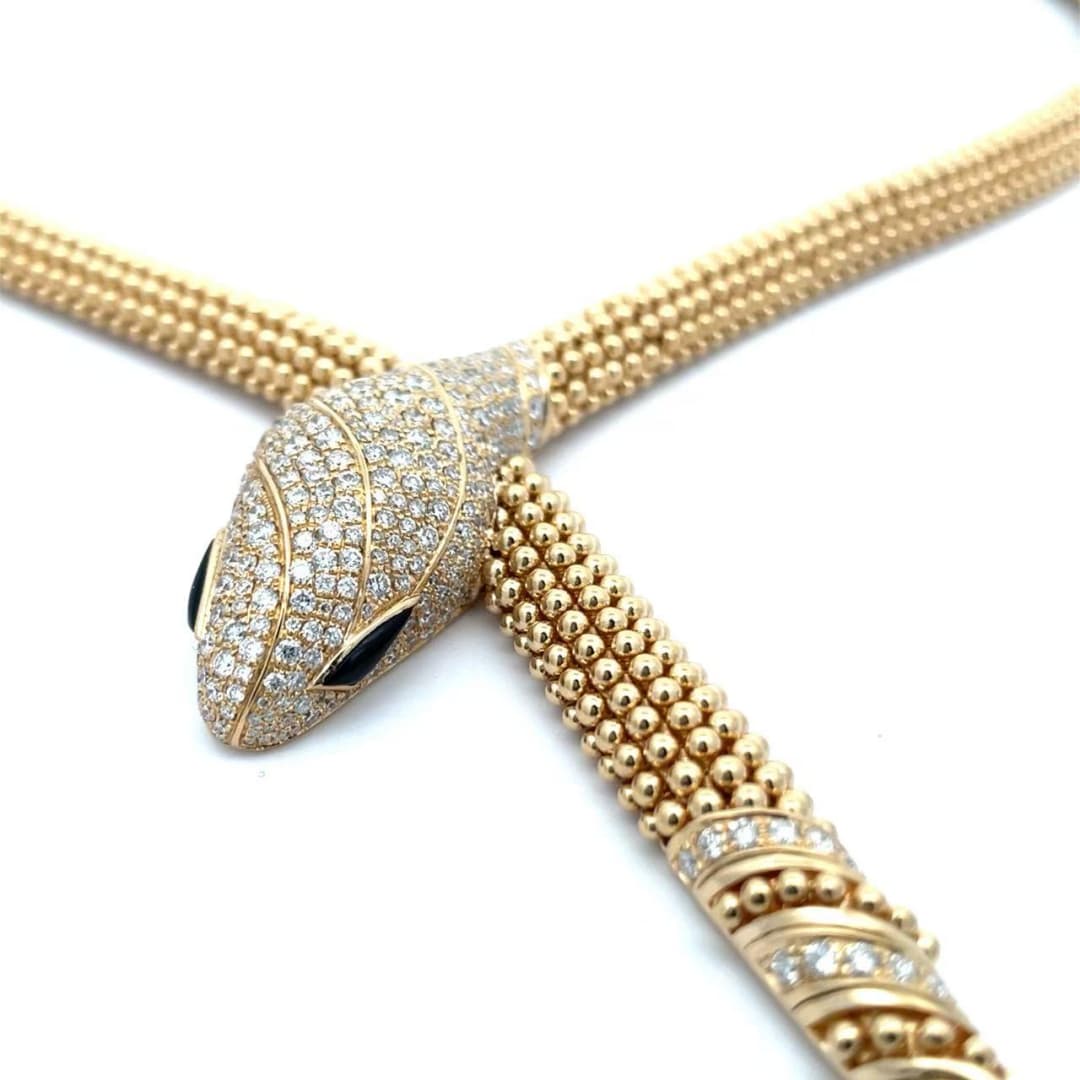 18K Rose Gold Serpenti Two-Coil Necklace Diamonds and Onyx