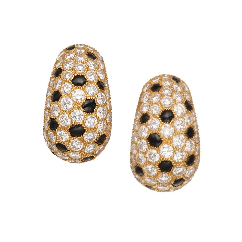 Cartier 18K Yellow Gold Onyx and Diamond Panthere Earrings