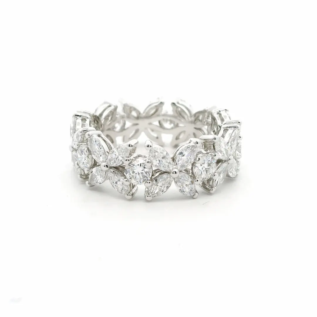 Round Marquise Lab Diamond Wedding Ring in 14k White Gold