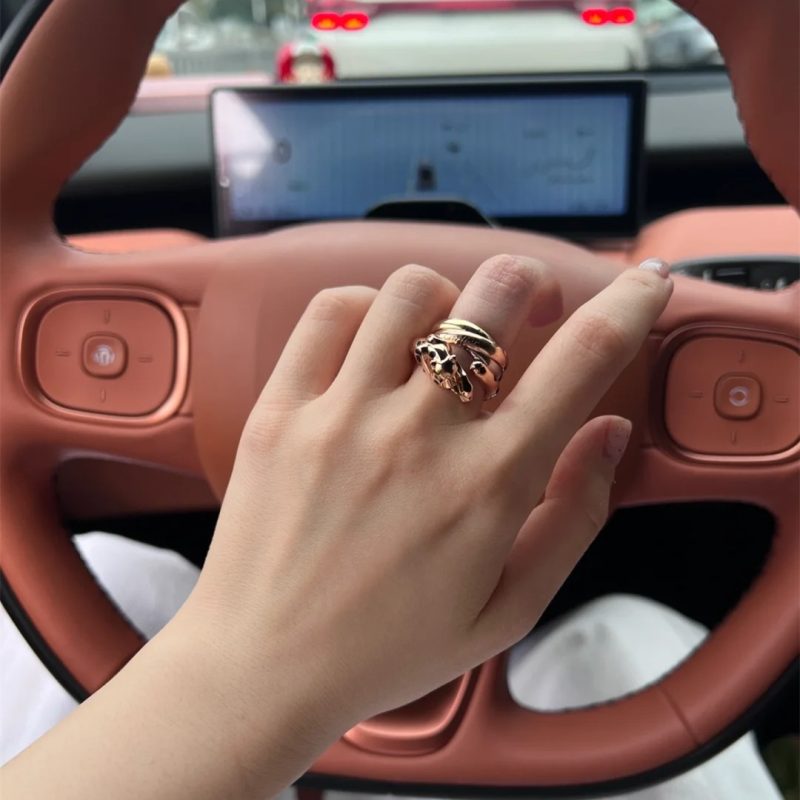 Cartier panther ring with a thin cartier trinity ring